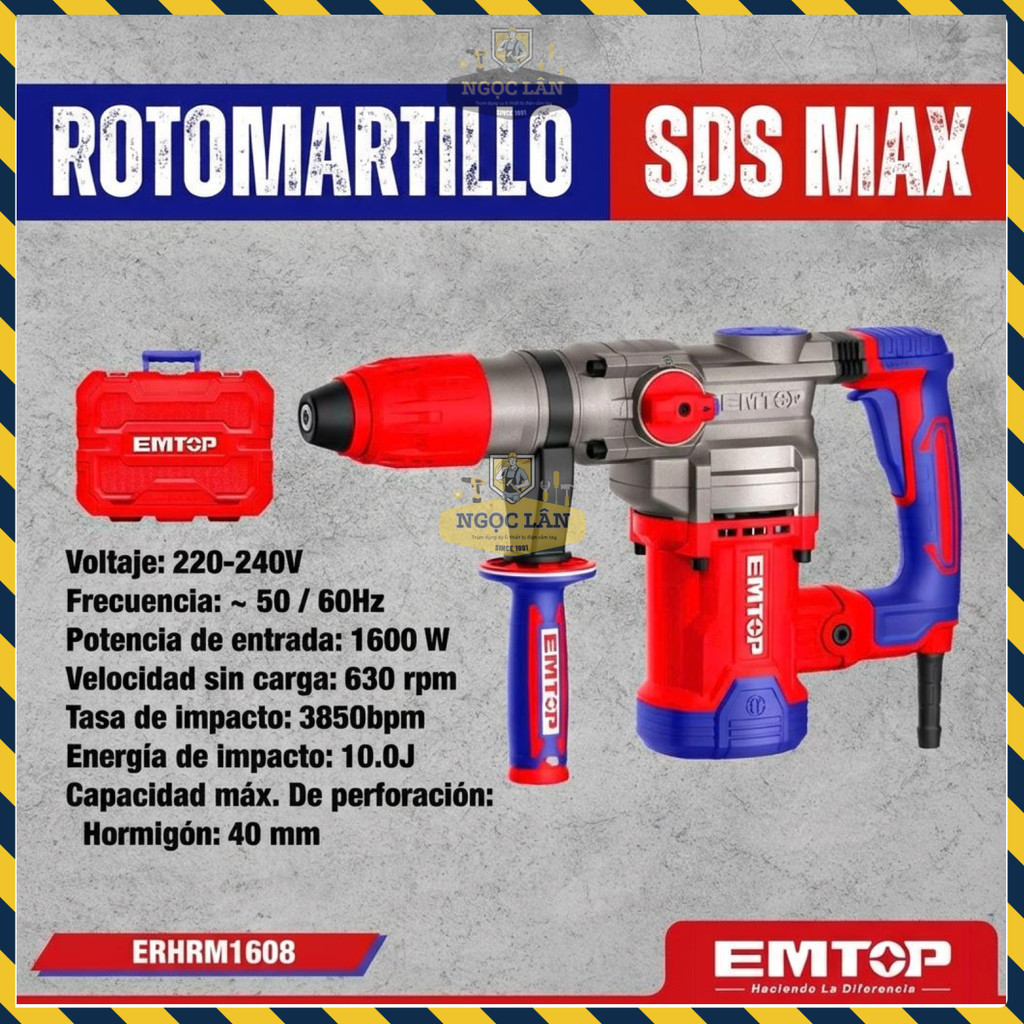 Máy Khoan Đục Bê Tông EMTOP ERHRM1608 14mm 1600W Chống Rung - Ảnh 2