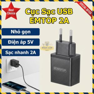 Sạc USB EMTOP 2A Sạc Nhanh An Toàn Tiện Lợi EFCR120502