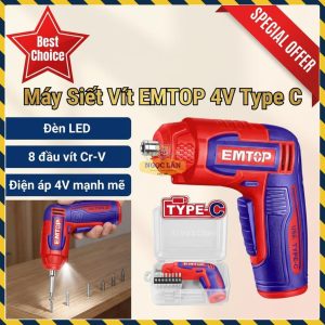 Máy Siết Vít EMTOP Type-C 4V Kèm 8 Đầu Vít Cr-V ECSR0458