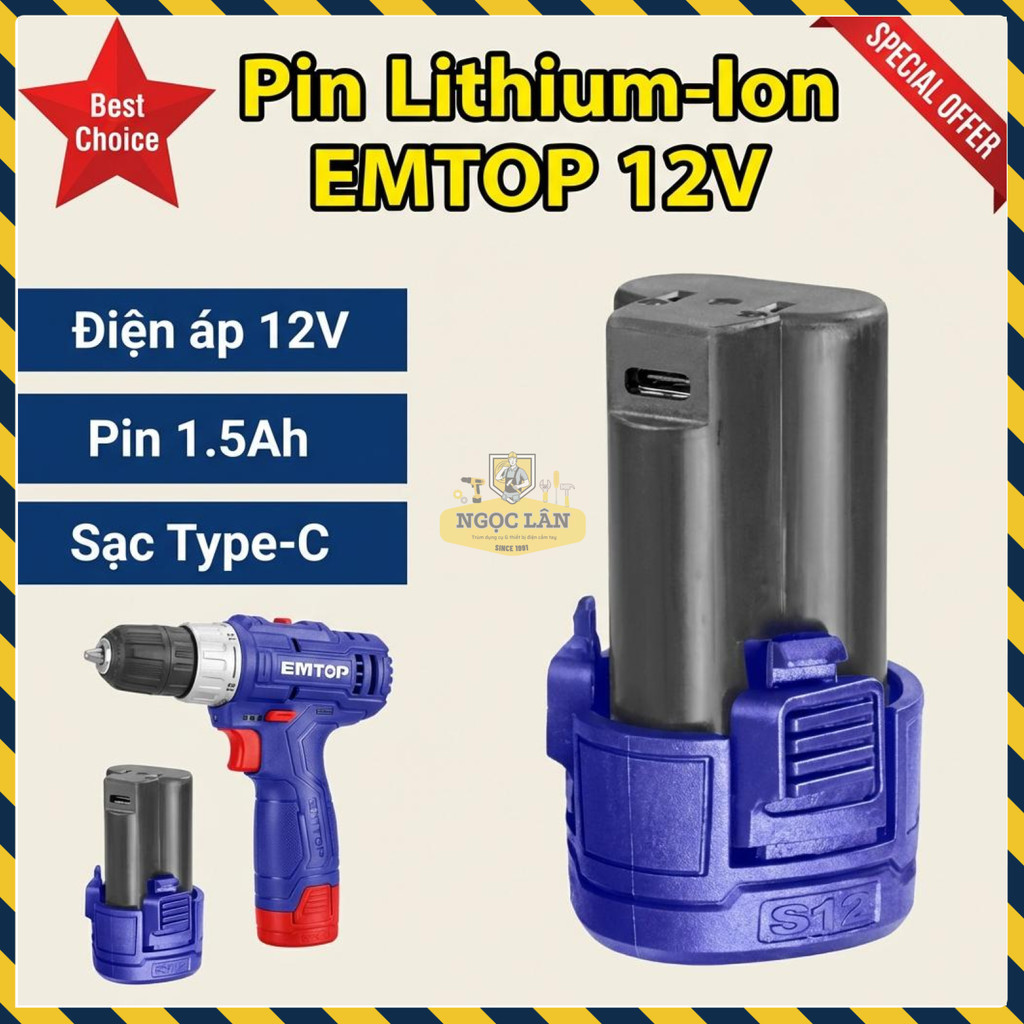 Pin Lithium-Ion EMTOP Type-C 12V 1.5Ah (EBPK12153)