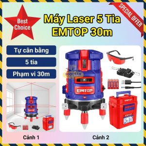 Máy Laser 5 Tia EMTOP ESLE53001, Phạm Vi 30m, Tự Cân Bằng