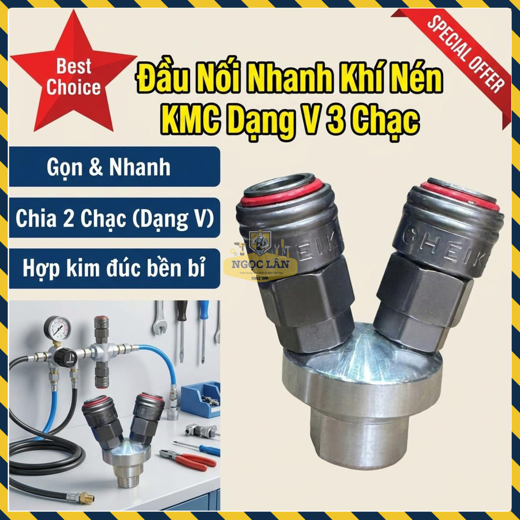Đầu Nối Nhanh Khí Nén Heike Kiểu V Chia 2 Chạc Ren Ngoài
