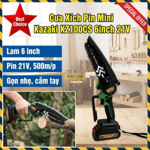 Máy Cưa Xích Pin Mini Kazaki Cầm Tay Lưỡi 6 Inch Dùng Pin 21V Tốc Độ Cao