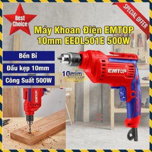 Máy Khoan Điện Cầm Tay EMTOP 10mm 500W EEDL501E Điều Tốc Sửa Chữa Gia Đình