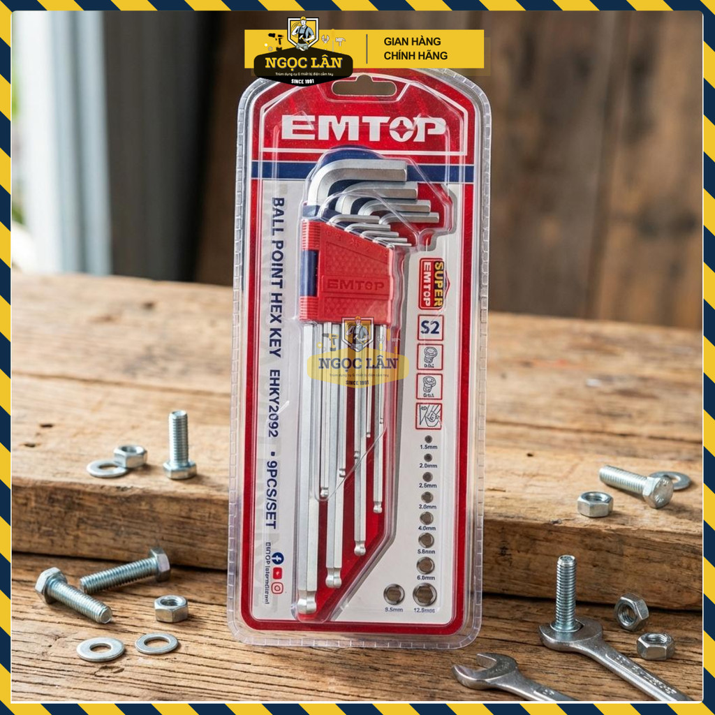 Bộ Lục Giác Đầu Bi Dài EMTOP 9 Chi Tiết Thép Cr-V EHKY2092 - Ảnh 4