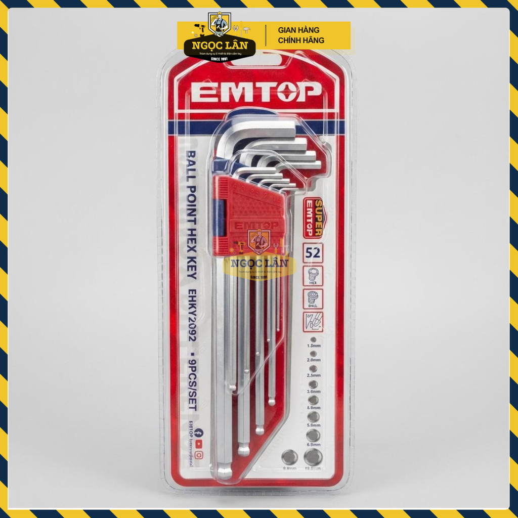 Bộ Lục Giác Đầu Bi Dài EMTOP 9 Chi Tiết Thép Cr-V EHKY2092 - Ảnh 2