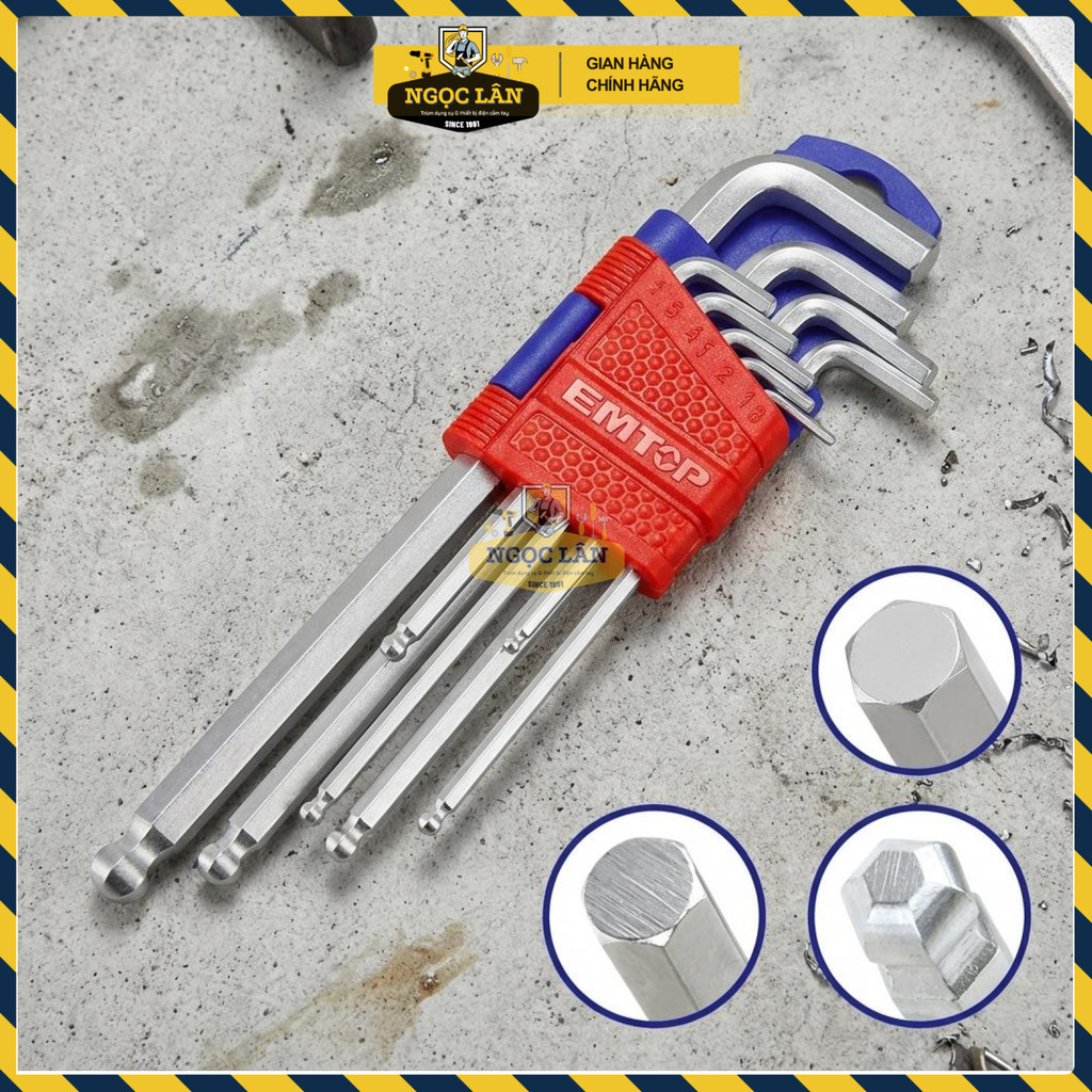 Bộ Lục Giác Đầu Bi Dài EMTOP 9 Chi Tiết Thép Cr-V EHKY2092 - Ảnh 5
