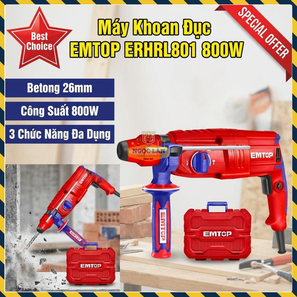 Máy Khoan Đục 3 Chức Năng EMTOP 800W ERHRL801