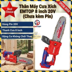 Thân Máy Cưa Xích EMTOP Không Chổi Than 20V 8 Inch ELGA2085 (Chưa Pin)