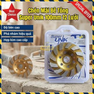 Chén Mài Đá Bê Tông Super Unik 100mm 12 Lưỡi Hợp Kim Phá Nhám Sàn