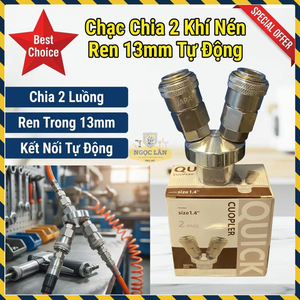 Y Chia 2 Khí Nén Nối Nhanh Ren Trong 13mm Cao Cấp
