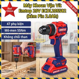 Máy Khoan Vặn Vít Emtop 20V Không Chổi Than 2.0Ah 47PK ECDL205582