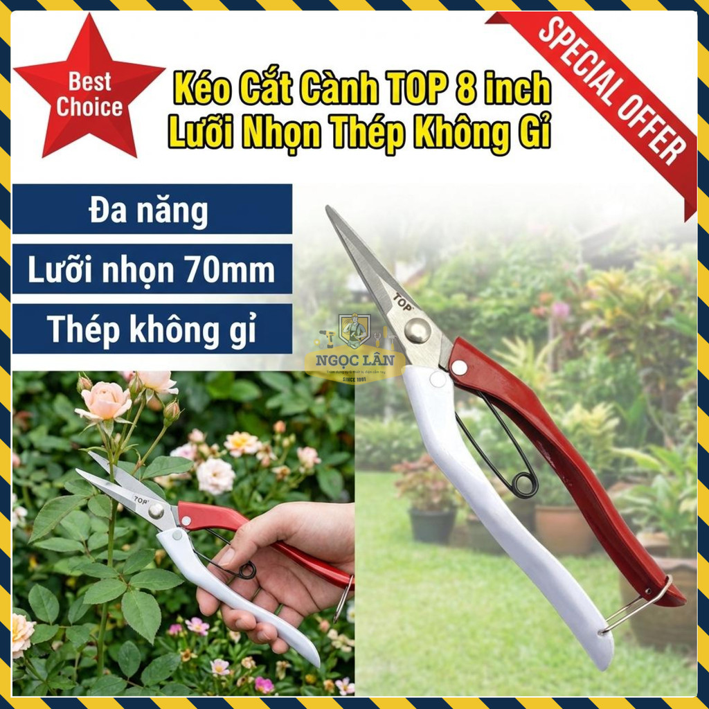 Kéo Cắt Tỉa Cành Cây Hái Quả TOP Lưỡi Nhọn 8 Inch (200mm) Thép Không Gỉ