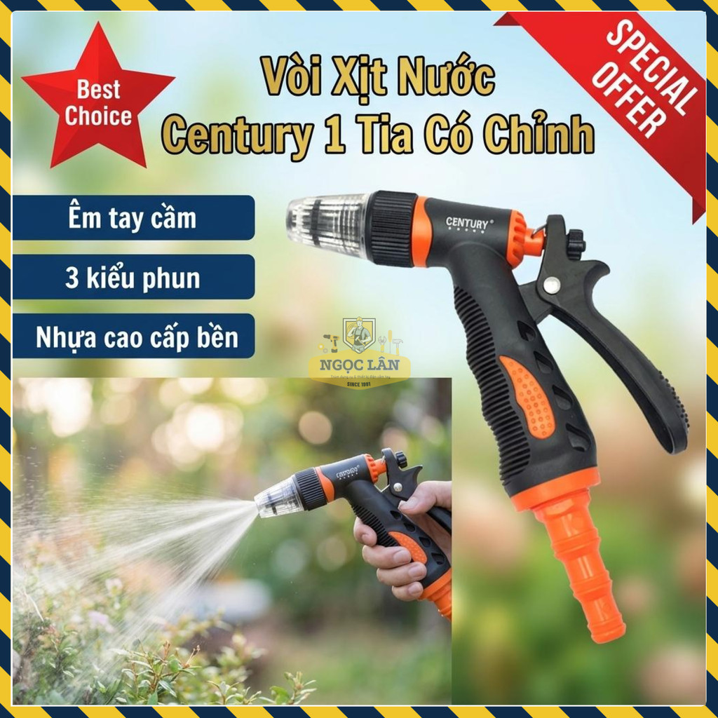Vòi Xịt Century Rửa Xe Tưới Cây 1 Tia Đa Năng Tiết Kiệm Nước