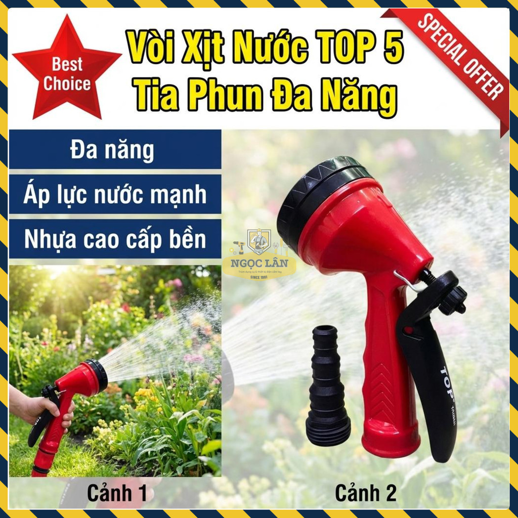 Vòi Xịt Nước TOP 5 Tia Đa Năng Nhựa Cao Cấp, Áp Lực Mạnh Chính Hãng
