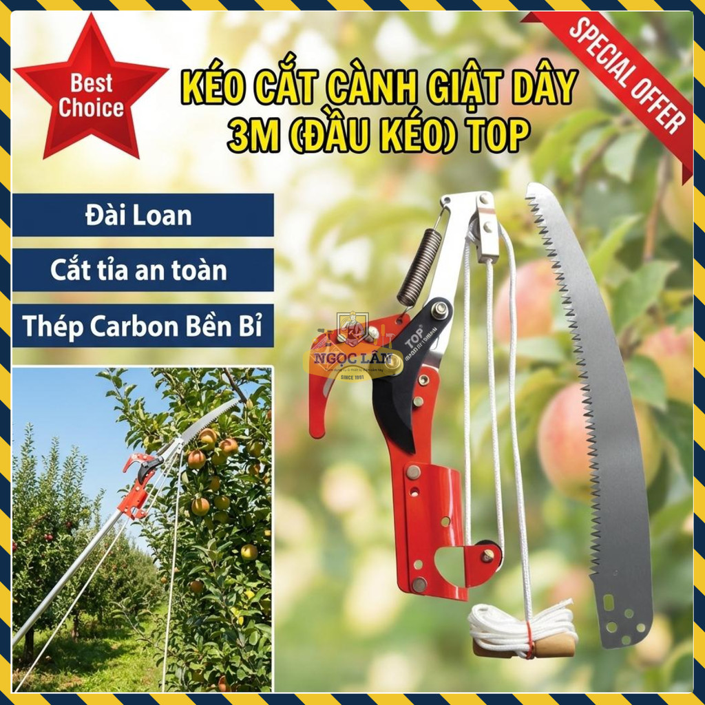 Kéo Cắt Cành Giật Dây 3m TOP (Đầu Kéo) Lưỡi Thép Carbon Cắt Cành Trên Cao
