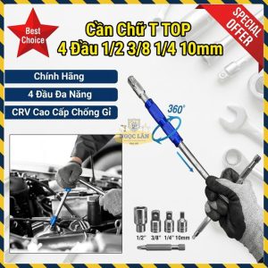 Chính hãng CRV Cần Chữ T Vặn Bulong 4 Đầu Đa Năng 1/2 3/8 1/4 10mm Bền Bỉ