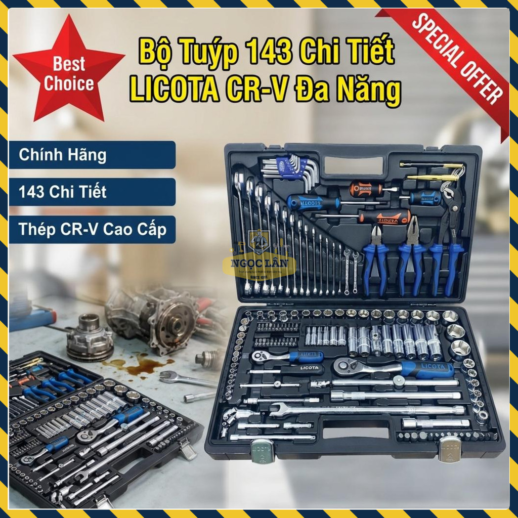 Bộ Tuýp Dụng Cụ Sửa Chữa LICOTA 143 Chi Tiết Thép CR-V Đa Năng