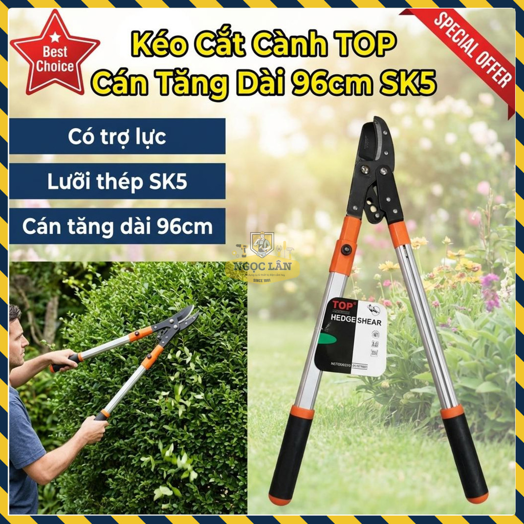 TOP Kéo Cắt Cành Trợ Lực, Cán Tăng Dài 96cm, Lưỡi SK5, Hợp Kim Nhôm