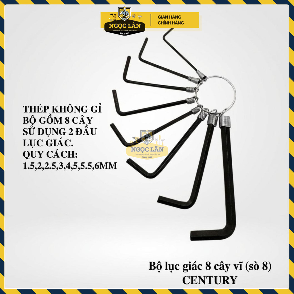 Bộ Lục Giác Century 8 Cây, Thép Cacbon Cao Chống Gỉ (Vỉ) - Ảnh 3