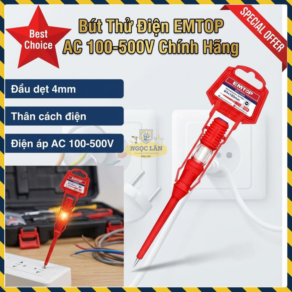 Bút Thử Điện EMTOP Cao Cấp Kiểm Tra Điện Áp AC 100-500V ETPL19001