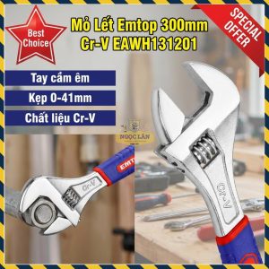 Mỏ Lết Điều Chỉnh Emtop Cao Cấp Cr-V, Tay Cầm Mềm 300mm (EAWH131201)