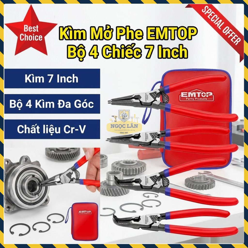 Bộ 4 Kìm Mở Phe EMTOP 7 Inch Cr-V Cao Cấp EPLSC7411