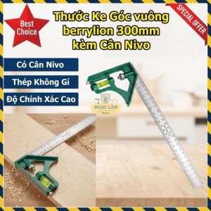 Thước Góc Vuông Đa Năng Berrylion Kèm Cân Nivo 300mm, Thép Không Gỉ