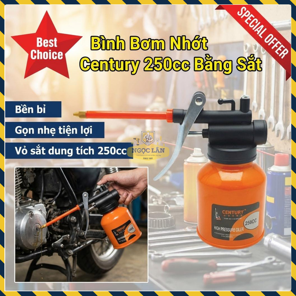 Bình Bơm Nhớt Century Sắt 250cc Phun Mạnh Cho Bảo Trì Máy Móc Gia Đình