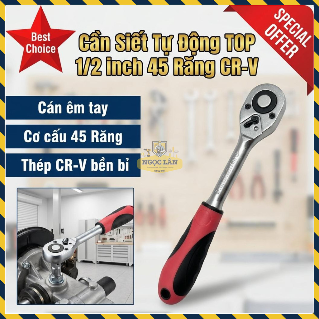 Cần Siết Tự Động TOP 1/2 Inch 45 Răng Chính Hãng Cán Chống Trượt
