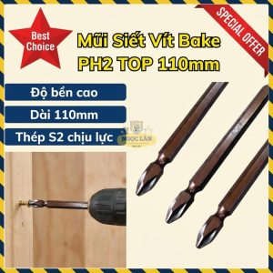 Combo 10 Mũi Siết Vít TOP 2 Đầu Bake PH2 110mm Xi Nâu Chính Hãng