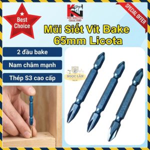 Combo 2 Mũi Siết Vít 2 Đầu Bake Ngắn PH2 Dài 65mm Licota Xanh Chính Hãng