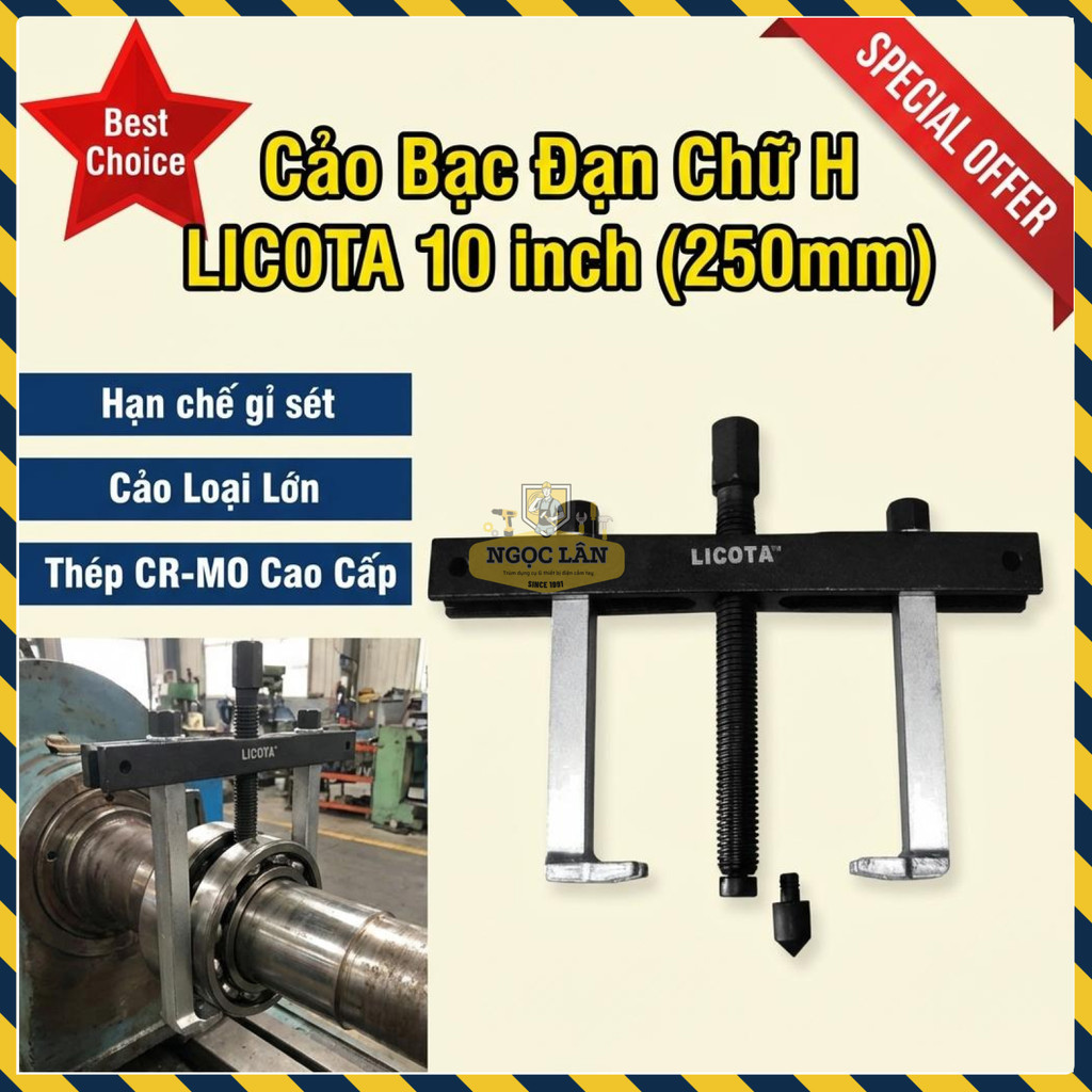 Cảo Bạc Đạn Chữ H Licota 10 Inch Lỗ Chân 14mm Thép CR-MO