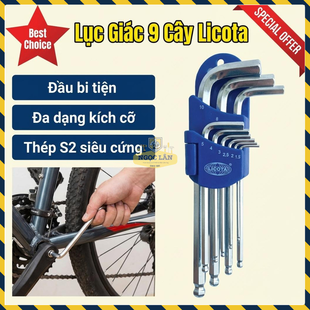 Chính hãng Bộ Lục Giác 9 Cây Licota Cao Cấp Thép S2