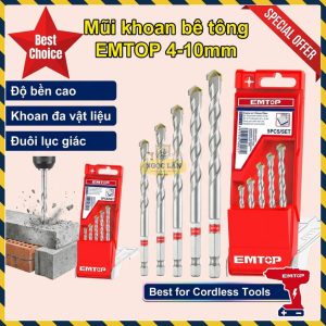 5 Mũi Khoan Bê Tông Đuôi Lục Giác Emtop 4-10mm (ECDB6055)