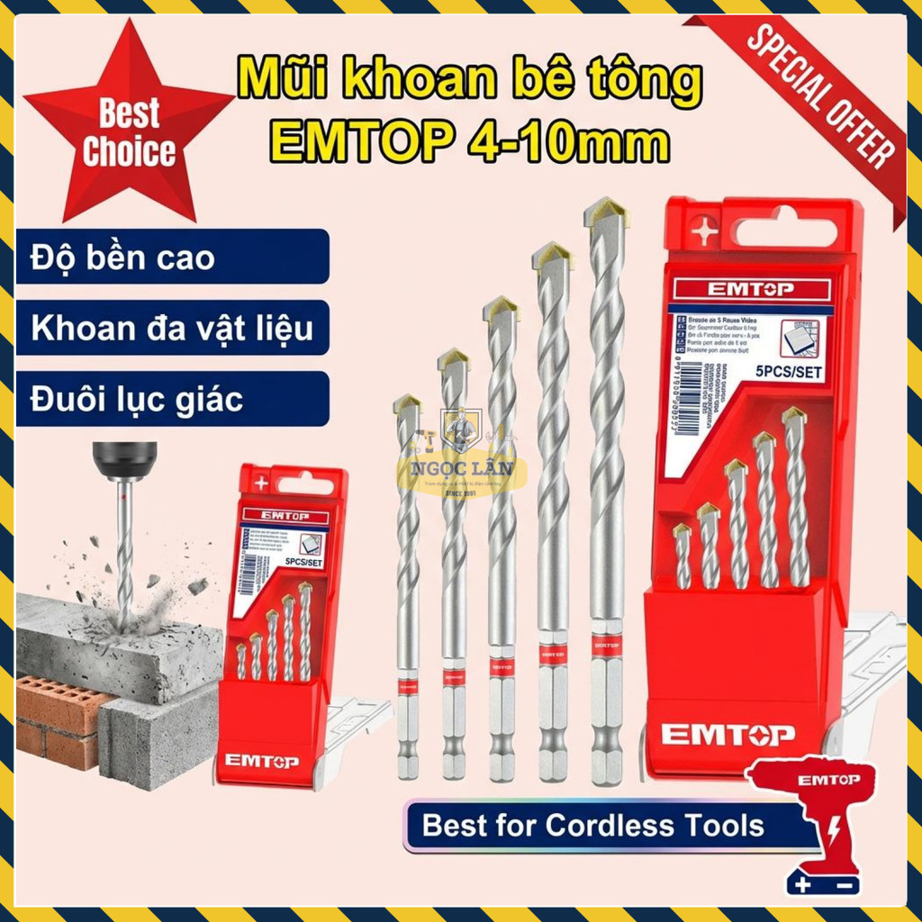 5 Mũi Khoan Bê Tông Đuôi Lục Giác Emtop 4-10mm (ECDB6055)