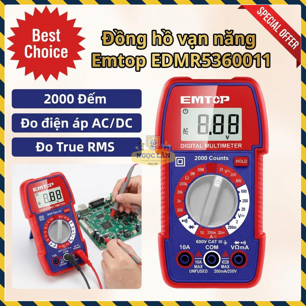Đồng Hồ Vạn Năng Kỹ Thuật Số Emtop True Rms 2000 Đếm EDMR5360011