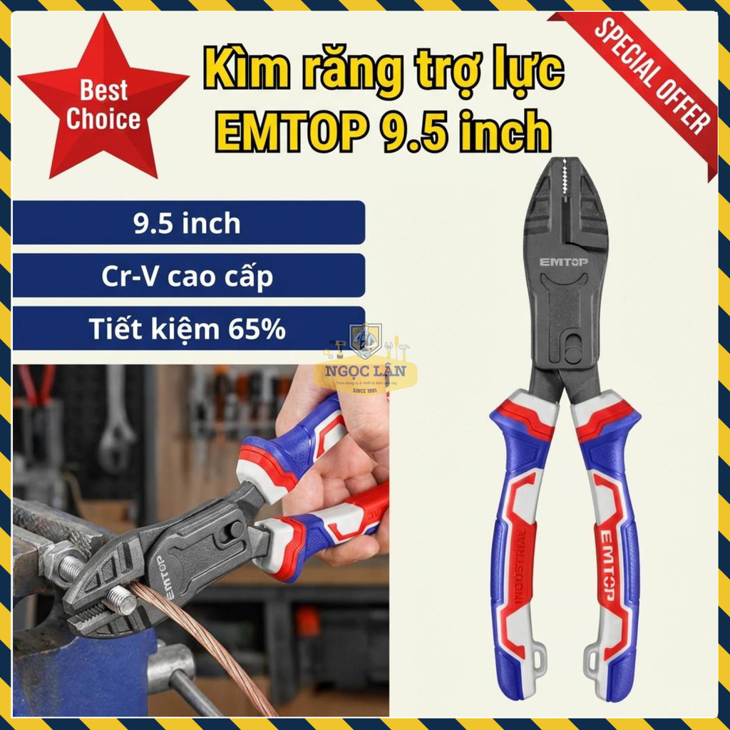 EMTOP Kìm Răng Trợ Lực 65% 9.5 Inch Cr-V Cao Cấp EPLRCC0951