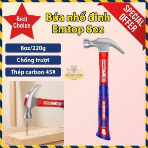 Búa Nhổ Đinh Emtop 8Oz/220G Đầu Rèn Chống Trượt EHAMCH0801