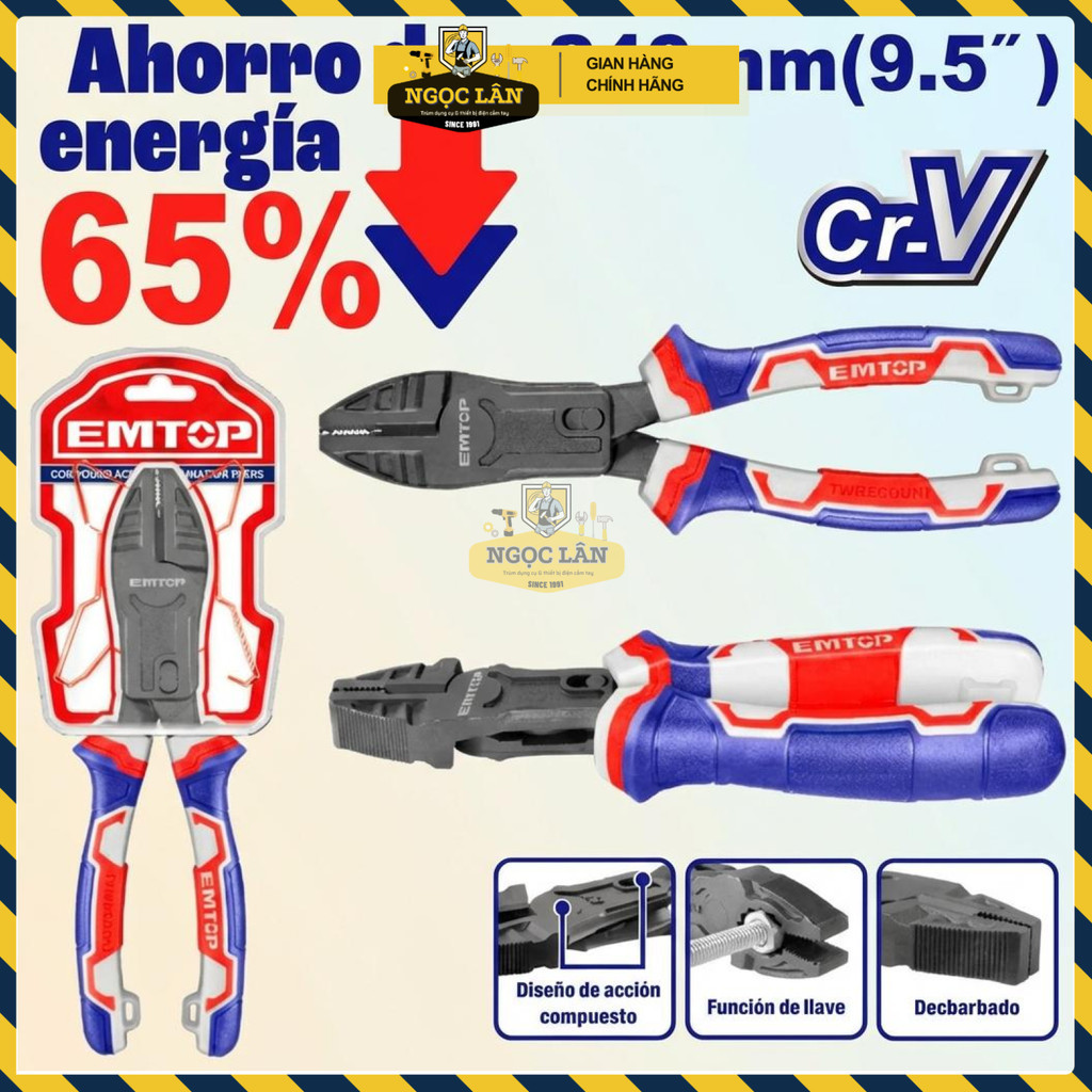 EMTOP Kìm Răng Trợ Lực 65% 9.5 Inch Cr-V Cao Cấp EPLRCC0951 - Ảnh 2