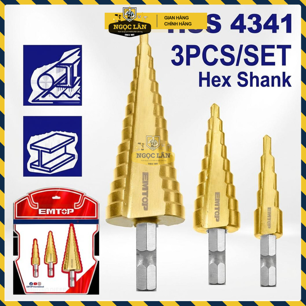 Emtop Bộ 3 Mũi Khoan Bước HSS Khoan Inox Mỏng ESDL80402 - Ảnh 3