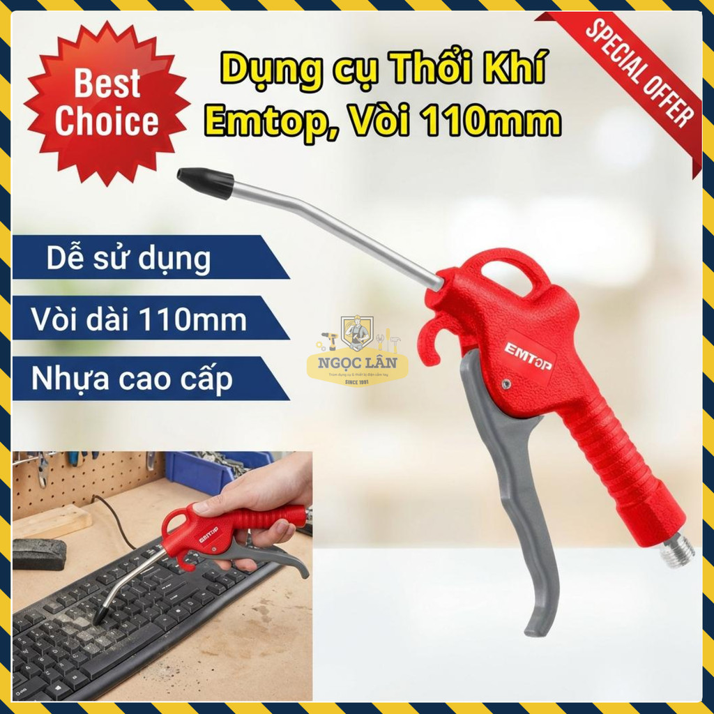 Dụng cụ Thổi Khí Nhựa Emtop, Vòi Dài 110mm (mã EMGA4611)
