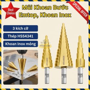 Emtop Bộ 3 Mũi Khoan Bước HSS Khoan Inox Mỏng ESDL80402