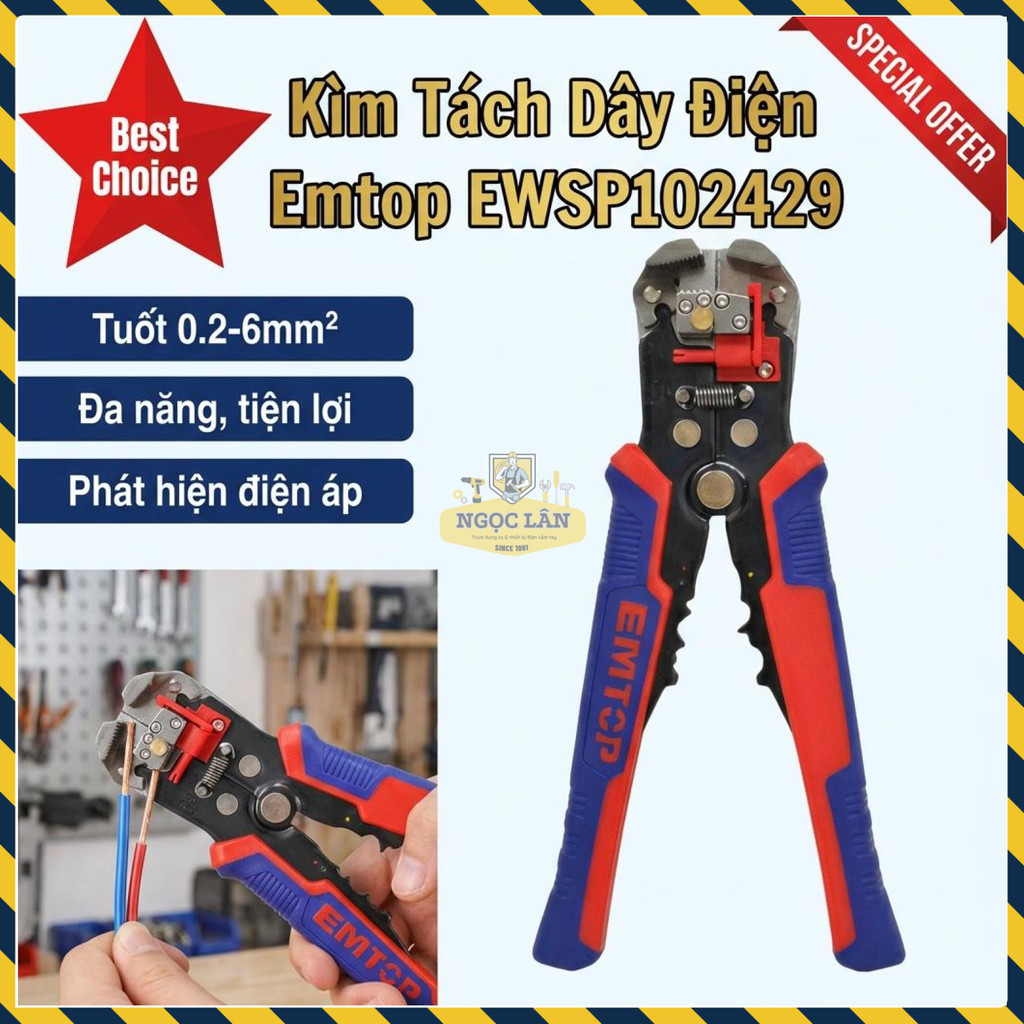 Kìm Tuốt Cắt Uốn Dây Điện Emtop Phát Hiện Điện Áp EWSP102429