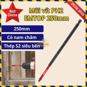 Mũi Bắt Vít Ph2 Emtop 250mm Thép S2, Có Nam Châm (ESBTM5PH2250)