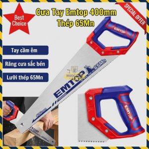Cưa Tay Gỗ Emtop 400mm Lưỡi Thép 65Mn Răng Sắc Bén EHAS4002