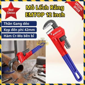 Mỏ Lếch Răng EMTOP 12 Inch, Kẹp 42mm, Thân Gang Dẻo (EPWH1201)