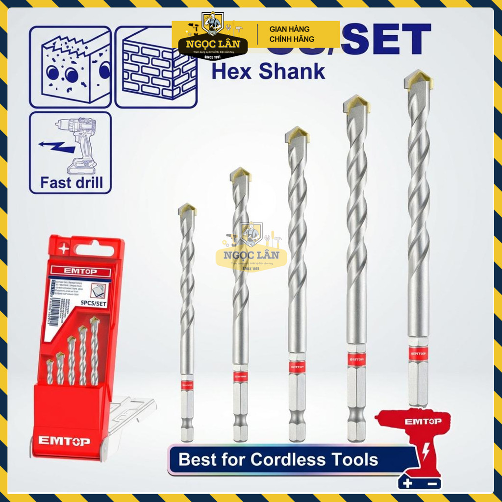 5 Mũi Khoan Bê Tông Đuôi Lục Giác Emtop 4-10mm (ECDB6055) - Ảnh 3