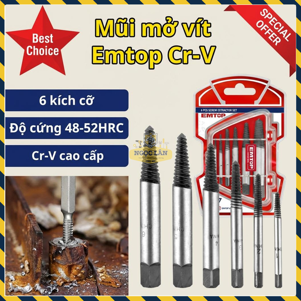 Bộ Mũi Khoan Tháo Vít Tuôn, Ốc Gãy Emtop Cr-V Cao Cấp ESES2006
