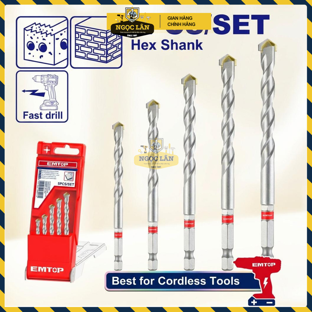 5 Mũi Khoan Bê Tông Đuôi Lục Giác Emtop 4-10mm (ECDB6055) - Ảnh 2